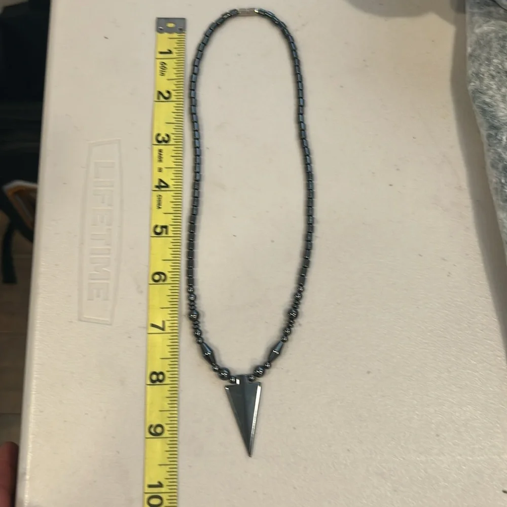 Hematite Bead Necklace with Arrow Head Pendant